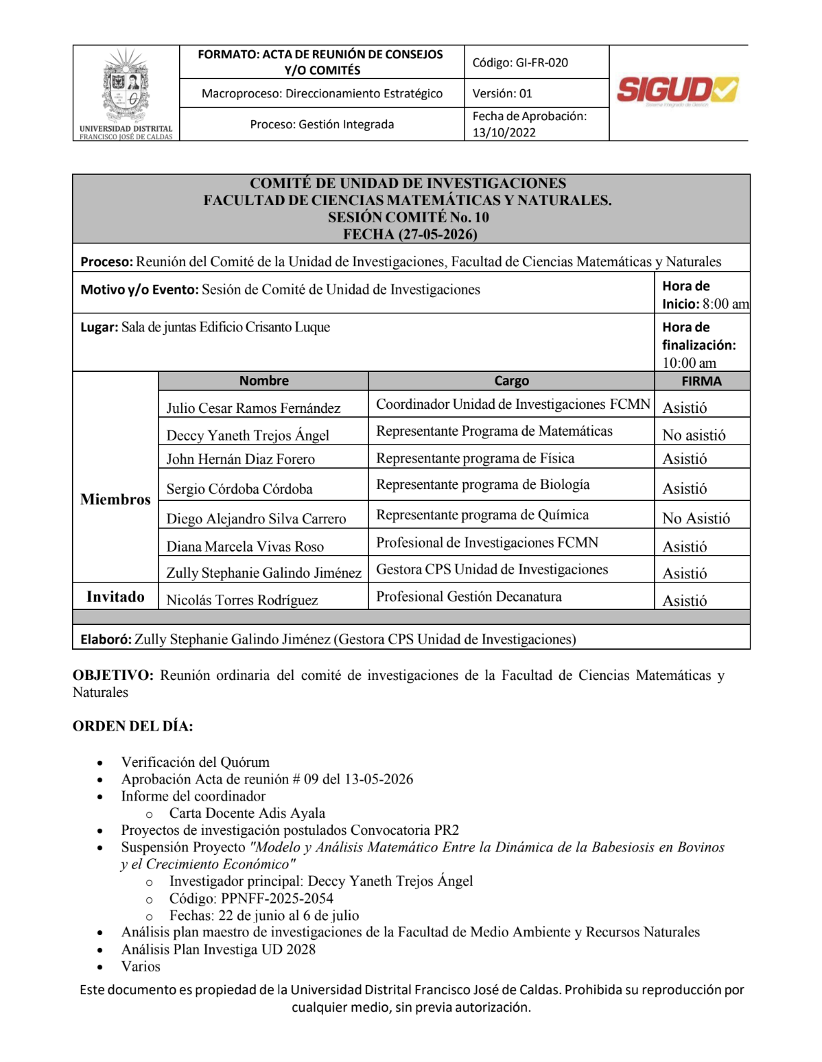 Acta de Comité (N° 10)