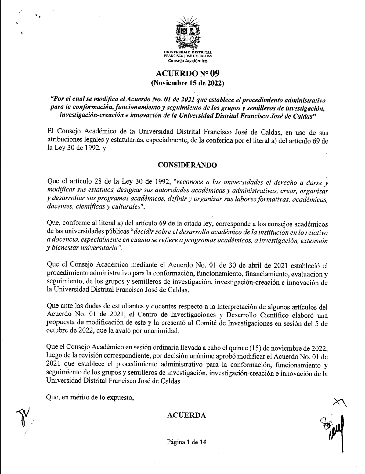 ACUERDO No° 009 