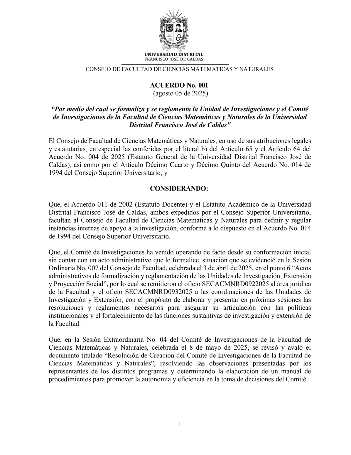 ACUERDO No. 001